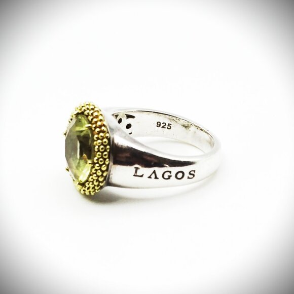 LAGOS Caviar Sterling Silver 18K Yellow Gold & Citrine Cocktail Ring Size 8.75 - Picture 7 of 10